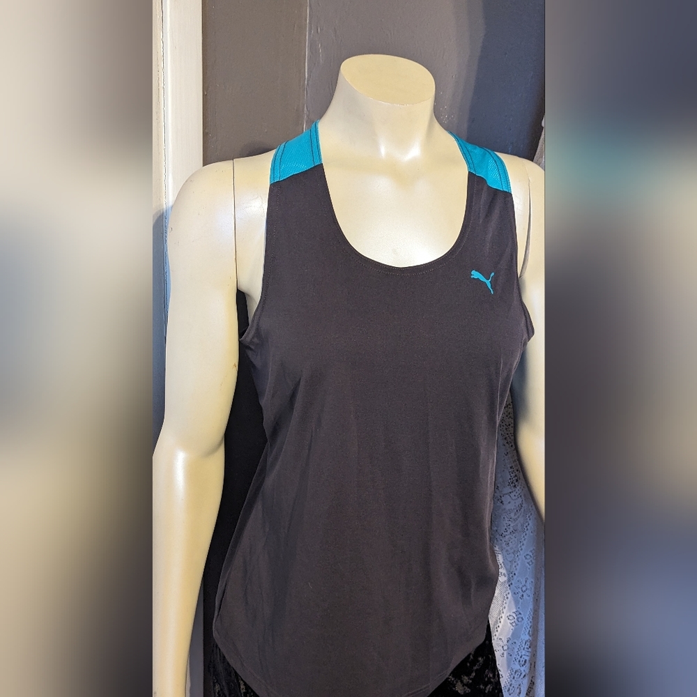 Puma brand racer back tank runner athletic top blue & grey tall X-large workout